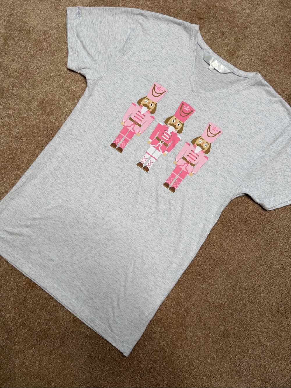 Gray Short-Sleeve Tee with Pink Nutcracker Graphic
